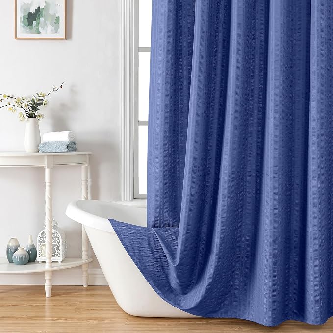 Aiyufeng Royal Blue Long Fabric Shower Curtain 72x78 inches Long, Hotel Quality, Washable, Water Repellent, Soft Blue Spa Bathroom Curtains with 12 Button Holes, 72x78 in