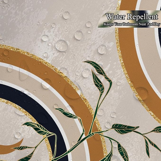 Green Brown Boho Shower Curtain Mid Century Abstract Plant Tropical Leaves Bath Curtain Modern Minimalist Geometric Arch Bath Decor Waterproof Polyester Fabric with Hooks 72x78 inch