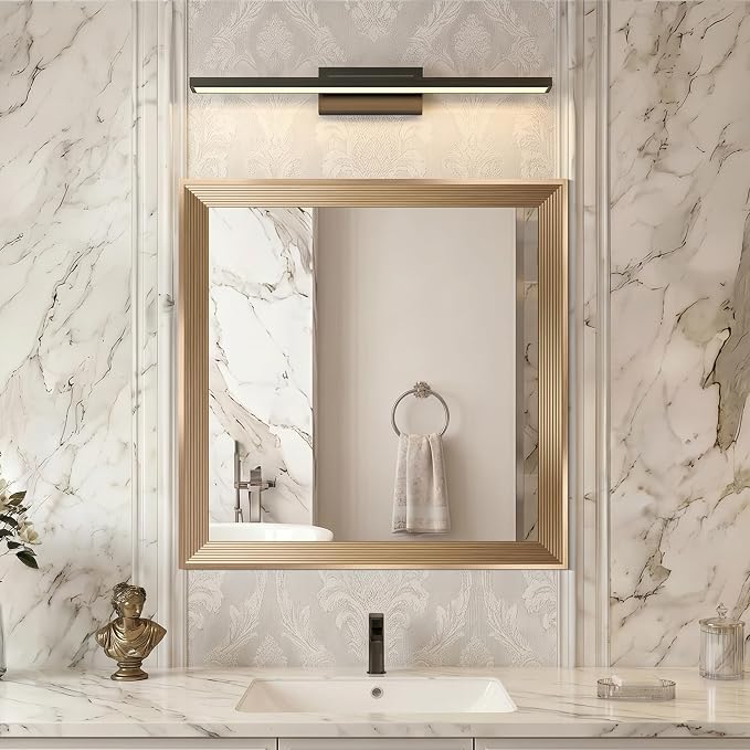 DESBING 24"x24" Gold Bathroom Mirrors for Over Sink | Tempered Glass, Metal Frame, Rectangle Vanity Wall Mirror for Bathroom, Living Room, Bedroom, Horizontally or Vertically