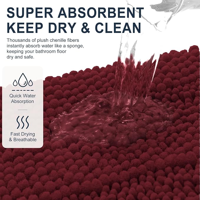 Smiry Chenille Bathroom Runner Rugs 44x24, Soft Bath Mat, Andorra Red-Brown | Quick‑Dry & Machine Washable, Non‑Slip Bath Carpet, Thick Striped Bath Rugs for Tub & Shower, Modern Home Decor Accessories