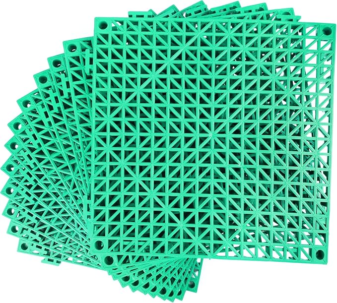 Modular Interlocking Cushion 12 Pack 11.8" x 11.8" Rubber Floor Tiles Non-Slip Splicing Drainage Mats for Deck, Pool, Outdoor Shower, Patio, Balcony, Indoor Bathroom, Kitchen, Yard (Green)