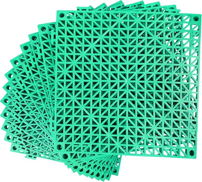 Modular Interlocking Cushion 12 Pack 11.8" x 11.8" Rubber Floor Tiles Non-Slip Splicing Drainage Mats for Deck, Pool, Outdoor Shower, Patio, Balcony, Indoor Bathroom, Kitchen, Yard (Green)