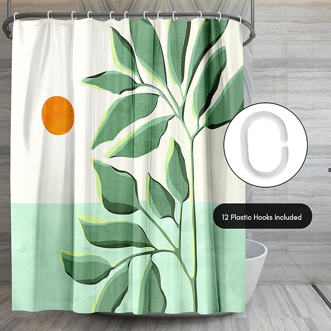 Americanflat 71x74 Boho Shower Curtain - Water-Resistant Long Shower Curtain with Durable Metal Grommets and 12 Hooks - 100% Polyester - Ivory, Burnt Orange and Green Bathroom Curtains