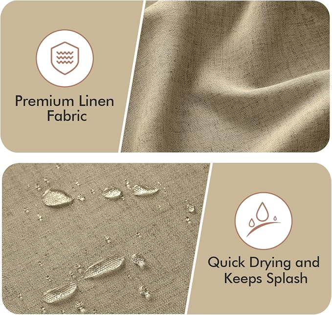 MIULEE 84" Long Khaki Scalloped Linen Shower Curtain 72W x 84L | 12 metal hooks, Linen scalloped, waterproof washable, thick heavy cloth, black border, boho farmhouse, bathroom hotel use
