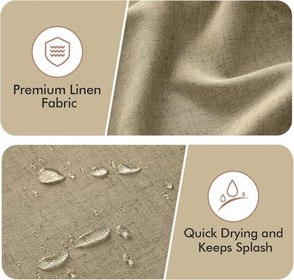MIULEE 84" Long Khaki Scalloped Linen Shower Curtain 72W x 84L | 12 metal hooks, Linen scalloped, waterproof washable, thick heavy cloth, black border, boho farmhouse, bathroom hotel use