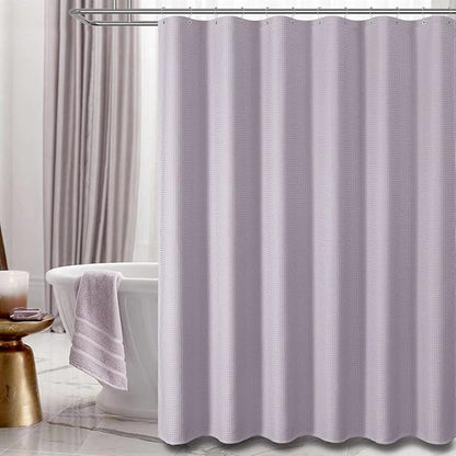Extra Long Waffle Shower Curtain 256 GSM Fabric 72x96 Lavender | 96 Inch Tall, Thick Cloth, Weighted Hem, Water Repellent, Hotel Luxury Polyester Shower Curtain Set for Bathroom 12 Hooks