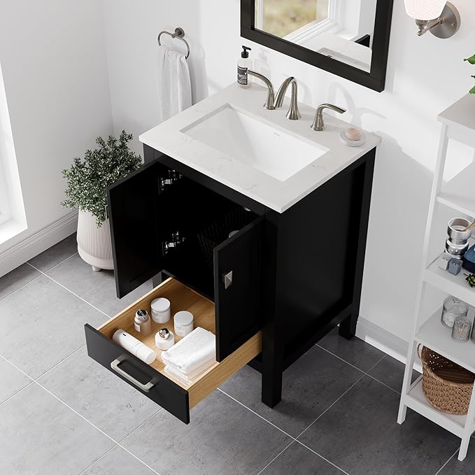 Eviva Aberdeen 24" Transitional Espresso Bathroom Vanity with White Carrara Countertop