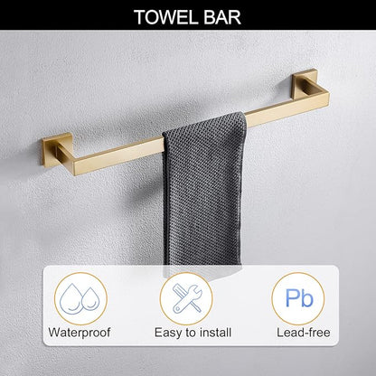 5-Piece Bathroom Hardware Set 23.6 Inch Gold Towel Bar Set Towel Bar Towel Ring Coat Hook and Toilet Paper Holder with Shelf Wall Mounted Stainless Steel Bathroom Accessories Set