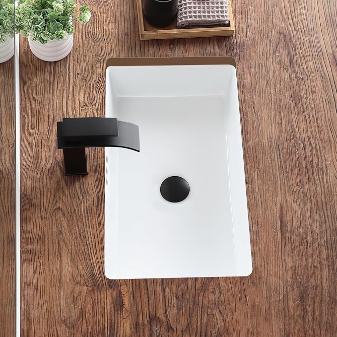 22 Inch Undermount Bathroom Sink Rectangular Undermount Sink White Ceramic Under Counter Bathroom Sinks with Flat Overflow Type (21.8"x 14")