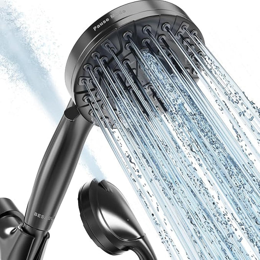 9 Settings High Pressure Handheld shower head with Power Wash | Pause Mode for Water Saving, Power Wash for Tub&Tile, Easy Clean Nozzles, 6ft Hose,Bracket / Matte Black