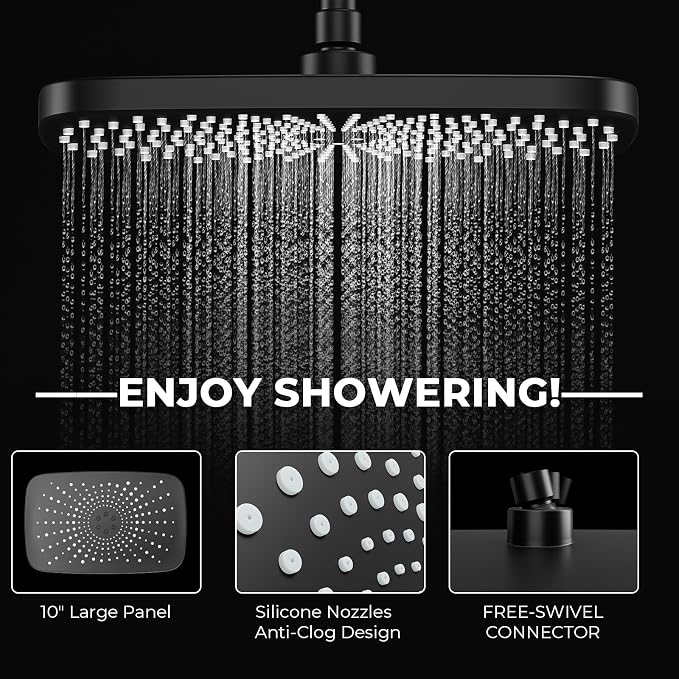 Black Rain Shower Head with Handheld Shower Head, 5 Spray Modes | High-Pressure Dual Shower Combo, Multi-Spray Handheld, 11-Inch Metal Extension Arm, Detachable Design for Easy, Flexible Use