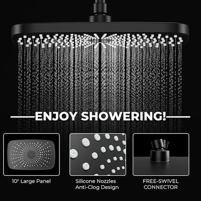 Black Rain Shower Head with Handheld Shower Head, 5 Spray Modes | High-Pressure Dual Shower Combo, Multi-Spray Handheld, 11-Inch Metal Extension Arm, Detachable Design for Easy, Flexible Use
