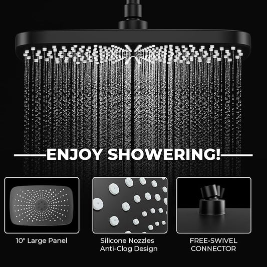 Black Rain Shower Head with Handheld Shower Head, 5 Spray Modes | High-Pressure Dual Shower Combo, Multi-Spray Handheld, 11-Inch Metal Extension Arm, Detachable Design for Easy, Flexible Use