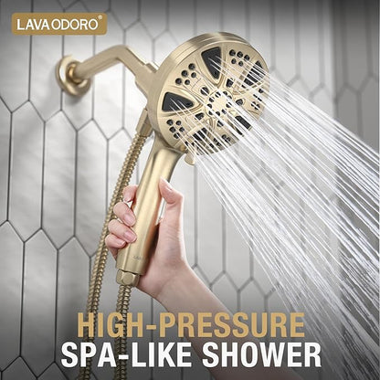 Handheld Shower Head with Magnetic Docking System | 9-Function High Pressure Detachable Shower Head with Remote Dock, 5-inch Champagne Gold Showerhead, 72 Inch Hose, SH180-CB-D
