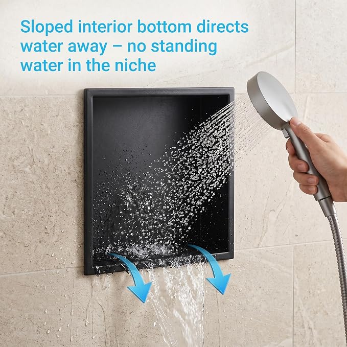 304 Stainless Steel Shower Niche 12” x 12” for Bathroom Storage | Waterproof Matte Black Recessed Shower Niche No Tile Needed with 2-Tier Shelves