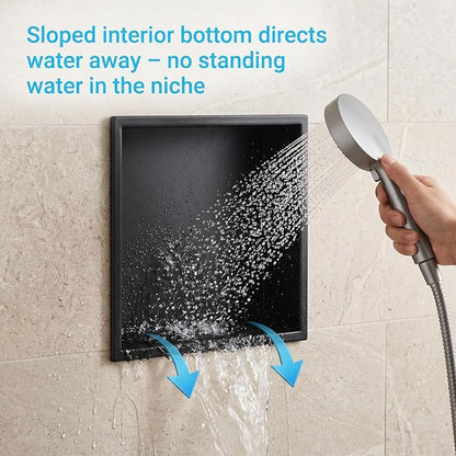 304 Stainless Steel Shower Niche 12” x 12” for Bathroom Storage | Waterproof Matte Black Recessed Shower Niche No Tile Needed with 2-Tier Shelves