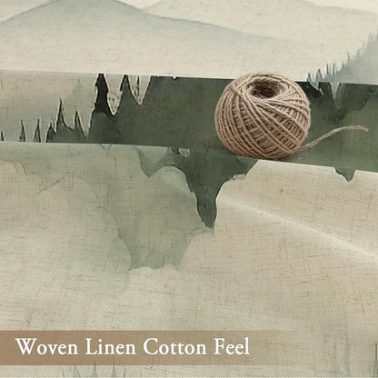 Litabel Dark Green Linen Misty Pine Forest Shower Curtain, Mountain Foggy Woodland Cotton Shower Curtains for Chic Rustic Bathroom, Abstract Modern Waterproof Nature-Themed Decor, 72 x 72