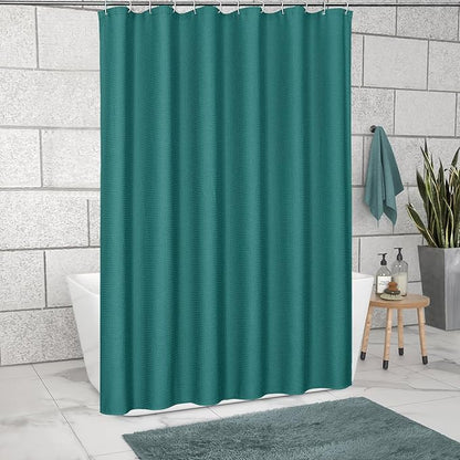 MitoVilla Emerald Green Waffle Small Stall Shower Curtain 36 x 72, Half Size Narrow Shower Curtains for Bathroom Decor, 36 inch Weighted Shower Curtain Set with Plastic Hooks, Seaweed Green