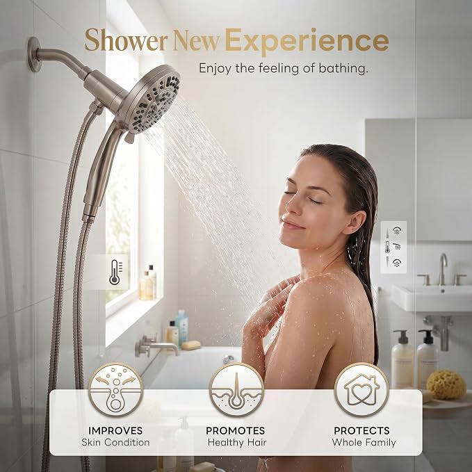 Superior Handheld Shower Head with Magnetic Docking System | 10-Function High Pressure Detachable Shower Head, 5-inch Shower head with 60 Inch Hose, Remote Dock, Brushed Nickel