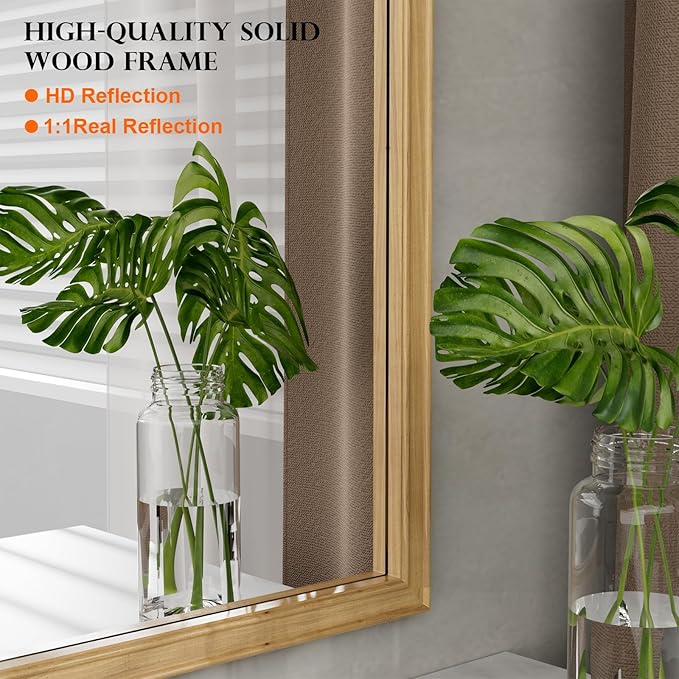 WallBeyond Wood Frame Wall Mirror Rounded Corner Arch Rectangle Mirror for Entryway, Living Room or Bedroom Home Decor - Light Woodgrain [20" x 30" Natural ]