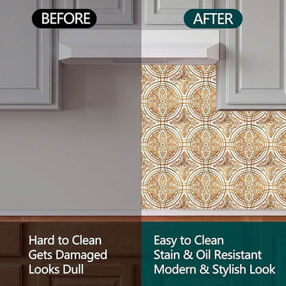 48 Pack 3D Metallic Peel and Stick Backsplash Tiles, 8"x8" Self Adhesive Wall Panels for Kitchen Bathroom, Waterproof Decorative Tiles for Renters and DIY, Easy Install, Cream Gold Relief Floral
