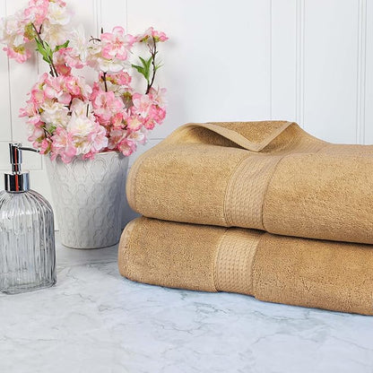SUPERIOR Egyptian Cotton Pile Heavyweight Bath Sheet, 2 Piece Set, Toast | Highly Absorbent, Ultra Soft Luxury 800 GSM Towel Set for Bathroom, Shower, Hotel Essentials Oversize Plush Madeline Towels