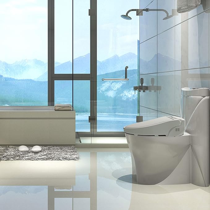J-2R Smart Electric Bidet for Toilet Seat,Fits Round toilet,Warm water,Heated bidet toilet seat,Remote Control,Heated Dryer, hild Function,Stainless Steel Self-Cleaning Nozzle,LED Night Light