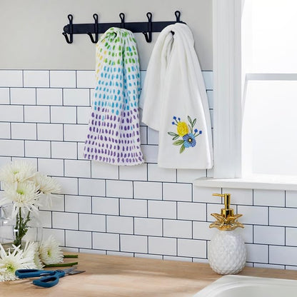 SKL Home Summer Floral Hand Towel Set-2pc, 100% Cotton, Embroidered, White | Soft velour with 3D embellishment. For use in the bathroom, kitchen, or any sink space & makes a great gift.
