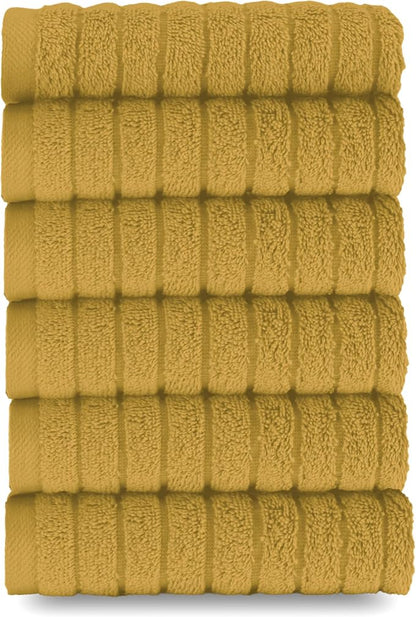 Elegant Comfort 100% Turkish Cotton Corduroy Ribbed Luxury Washcloths 6 Pack Soft 13 x 13 Inch - Higly Absorbent, Durable, Quick Dry, Spa Premium Hotel Quality for Bathroom or Travel, Gold