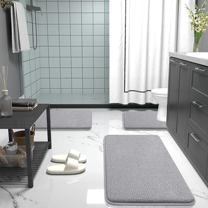 OLANLY Thick Memory Foam Bathroom Rugs 35x24, Soft Absorbent Bath Mat, Grey | Quick Dry Bath Rugs, Non-Slip Carpet, Machine Washable Mats for Bathroom Floor, Tub and Shower, Home Decor Accessories