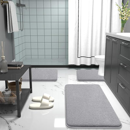 OLANLY Thick Memory Foam Small Bathroom Rug 24x16, Absorbent Bath Mat, Grey | Soft Quick Dry Bath Rugs, Non-Slip Carpet, Machine Washable Mat for Bathroom Floor, Tub and Shower, Home Decor Accessories