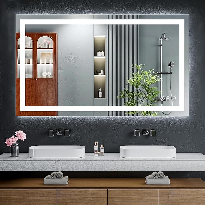 30"x50" LED Bathroom Mirror with Lights, Anti-Fog, Backlit+Frontlit | CRI 95, Stepless Dimmable, 3 Colors Lighting, Shatterproof Tempered Glass, HD Reflection, Memory, (Horizontal/Vertical)