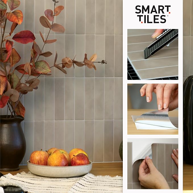 Smart Tiles Peel and Stick backsplash, Chevron Black, 11.43"x9" | Pack of 5 (3.5 sq ft), Matte & Glossy, Heat/Moisture Resistant, Low VOC, Kitchen/Bathroom, Renter Friendly, Made in Canada