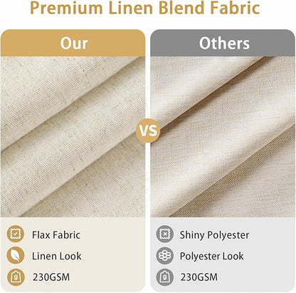 Linen Shower Curtain Flax Cream, Fabric Boho Farmhouse Shower Curtains for Bathroom Cream Cotton Natural Cloth Liner Set 48" W x 72" L