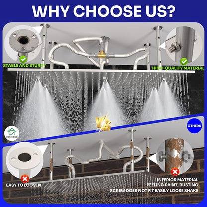 2-Functions Luxury High Pressure Rain Shower Head, 16"x32" Large Ceiling Full Body Shower Head with Silicone Nozzles Rectangle Mist Showerhead, Brushed Nickel Finish