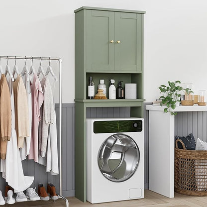 Shintenchi Over the Toilet Storage Cabinet, Bathroom Shelf Organizer with Anti-Tip Device Small Freestanding Space Saver with Adjustable Shelf，Green