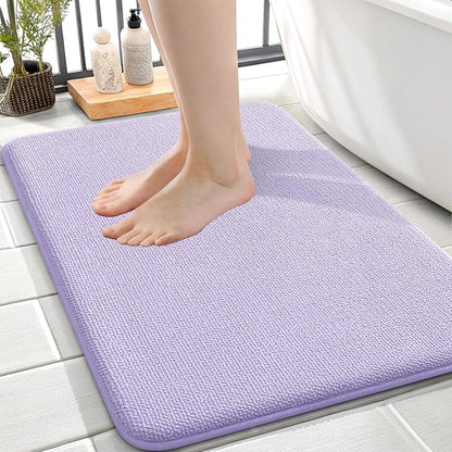 OLANLY Memory Foam Small Bathroom Rugs 24x16, Absorbent Bath Mat, Lavender | Soft Quick Dry Bath Rugs, Non-Slip Carpet, Machine Washable Mat for Bathroom Floor, Tub and Shower, Home Decor Accessories