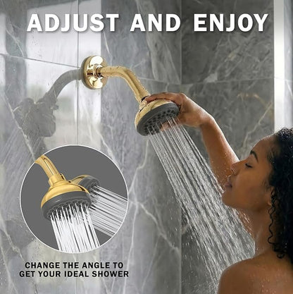 Aqua Elegante Pressure Boosting Shower Head - 2.5 GPM - Polished Brass | 3 Inch Wall Mount, Water Saving Showerhead, Best For Low Flow Showers With Anti-Clog Nozzles & Adjustable Brass Fitting