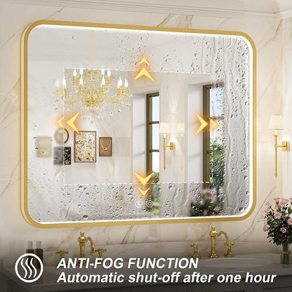 43X36 Inch Gold Framed LED Lighted Bathroom Mirror