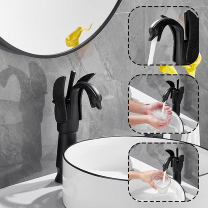 Matte Black Swan Shape Single Handle 1Hole Bathroom Vessel Sink Faucet Deck Mount Lavatory Sink Faucet