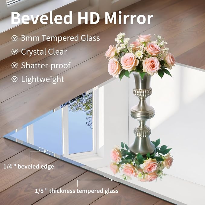 CILIBER Beveled Mirror, 24x48 Large Frameless Bathroom Mirrors for Wall, 3mm Tempered Glass Rectangle Vanity Mirror with Beveled Edge, Crystal-Clear, Hangs Horizontally or Vertically