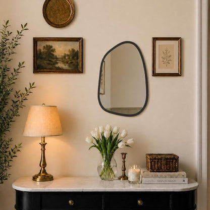 PERFNIQUE Irregular Wall Mirror Asymmetrical Mirror, 16''x12'' Small Black Mirror for Bathroom Bedroom Living Room Entryway, Decorative Modern Wall Decor, Wall Mounted (Black, 16''x12'')
