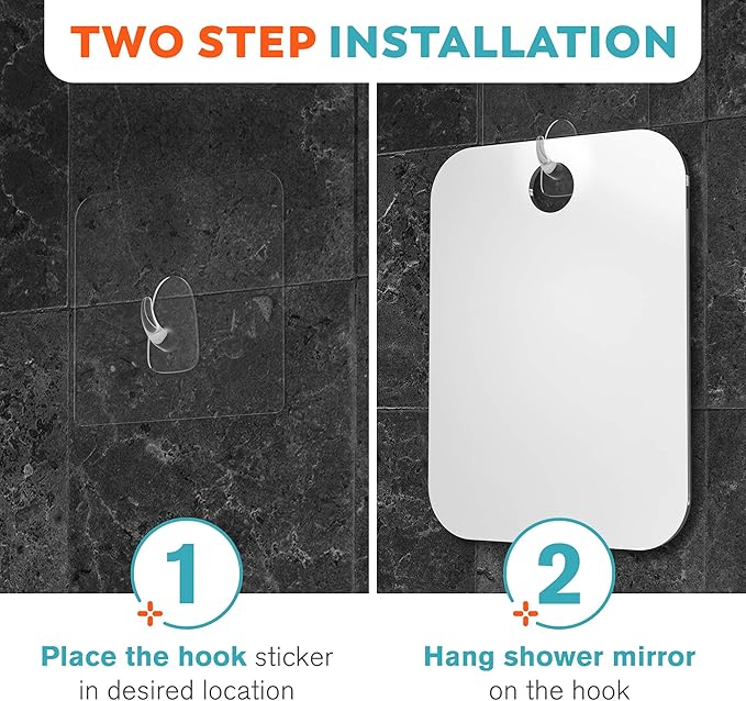 HONEYBULL Fogless Shower Mirror for Shaving – Anti-Fog Acrylic Mirror with Razor Holder, No-Drill Wall Mount, Flat Design for Steam Showers, Small 4x6in