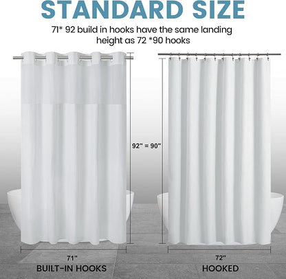 EUTXL Heavyweight No Hook Shower Curtain with Liner, White,71x92 | Snap in Liner, 256GSM Thick Waffle Fabric, Hotel Luxury Spa, Corner Magnets, Quick Dry, Waterproof & Washable, Extra Tall