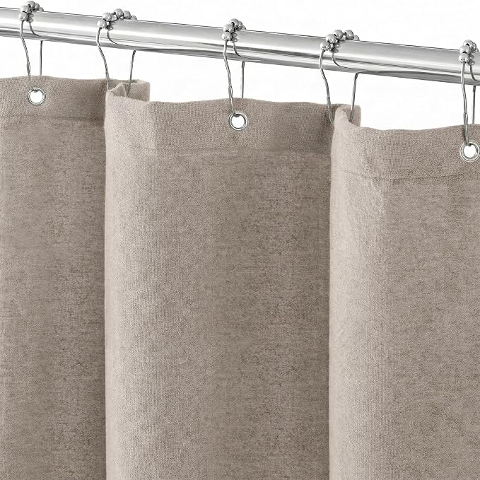 Seasonwood Linen Shower Curtain Neutral Vintage Farmhouse Linen Shower Curtains for Bathroom Boho Bathroom Decor with 12 Sturdy Stainless Steel Sliding Hangers(Greige,72x84 Inches)