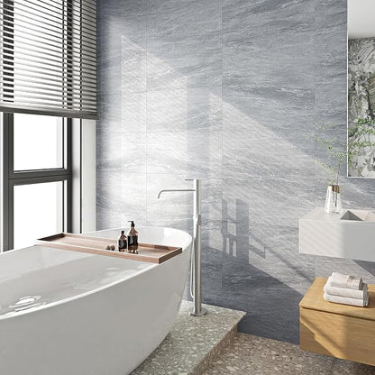 FunStick 15 Pcs 12"x24" Flooring Tile Peel and Stick Floor Tile Waterproof Grey Marble Vinyl Flooring for Bathroom Peel and Stick Wall Tiles Renter Friendly Floor Stickers for Kitchen Bedroom Flooring