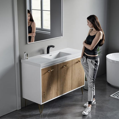 Dowell 48" Bathroom Sink,Single Bowl Vanity Basin,Rectangular Drop-In Bathroom Sink with Overflow,White-000 4818BPS