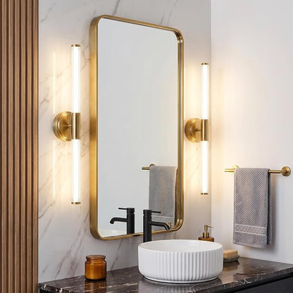 URSOLA 24" Modern LED Bathroom Light Fixtures, Golden 3CCT Dimmable Bathroom Vanity Light Over Mirror, Bathroom Vanity Bath Bar Lights with 360° Removable Acrylic Light Tube