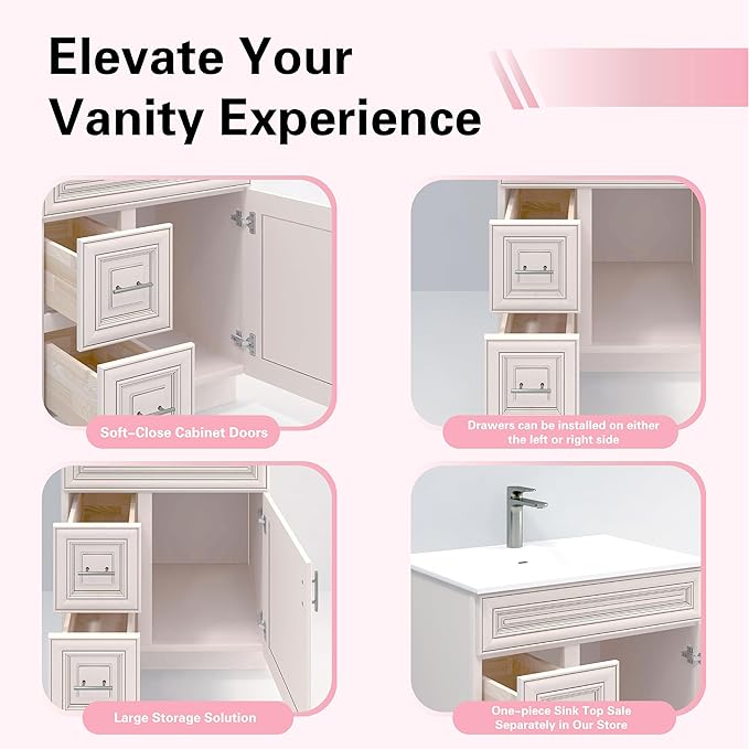 30" Shaker Bathroom Vanity Sink Base with Drawers (Ready-to-Assemble) (Antique White Vanity Base)