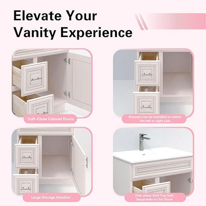 30" Shaker Bathroom Vanity Sink Base with Drawers (Ready-to-Assemble) (Antique White Vanity Base)
